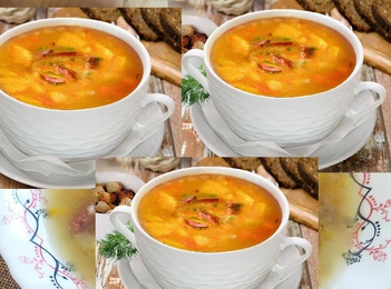 Суп гороховый с копчёностями (3 порции по 350 г х 168 руб.)